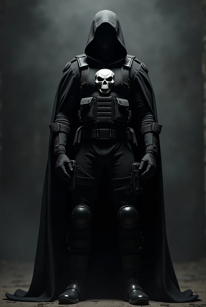 Completely black weapons clothing with a skull 