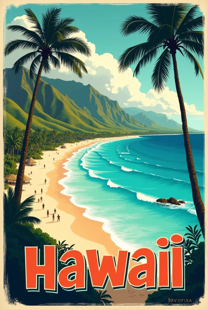 Time To Travel Retro Poster Hawai. Tropical coast beach ilustrasi 