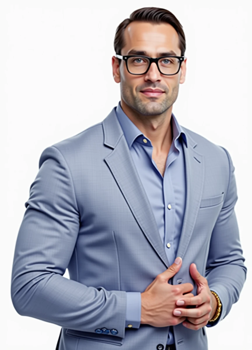 Title: "ATTENDANT" center image: YouTube Presenter. asian man, 35 year old, beautiful and elegant, wear uniform, Suit, handsome masculine and muscular, muscles look good, strong body with fair skin, (thin blue eyes 1.3), full body photo on the floor (ultra detaild, photo realist, best qualityer, 8k, high resolution, artistry: 1.3), a mature man, charming and distinguished, (corpo musculoso em Suit azul) usa uma camisa rosa por baixo do Suit, fitted, no tie, closed, top casually , calça perfeitamente afairdo, sweatshirt, shirt with buttons, face with details, blue pants, fair, Red Shoe, horny, Accessories include a gold bracelet on the wrist. hands free outside the pockets, a stylish leather belt, In the photographic studio, looking at the ultra realistic spectacle:1.37),HDR,lighting Background: A black and white puzzle pattern fills the background, representing the complexity of the colored issue. texto: "equality between men and women: Everyone's Right, Everyone's Responsibility!" "Together, We can build a world without dictators!” Additional elements: Icons representing different areas where social inequality is evident, como no mercado de trabalho, In education, in politics, etc. Shocking statistics on social inequality, as the average wage gap between men and women, the proportion of women in leadership positions, etc.