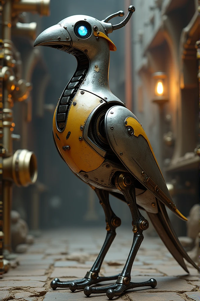 Metalic Canarie, Quadrupedal, animal, medieval, steamwork.