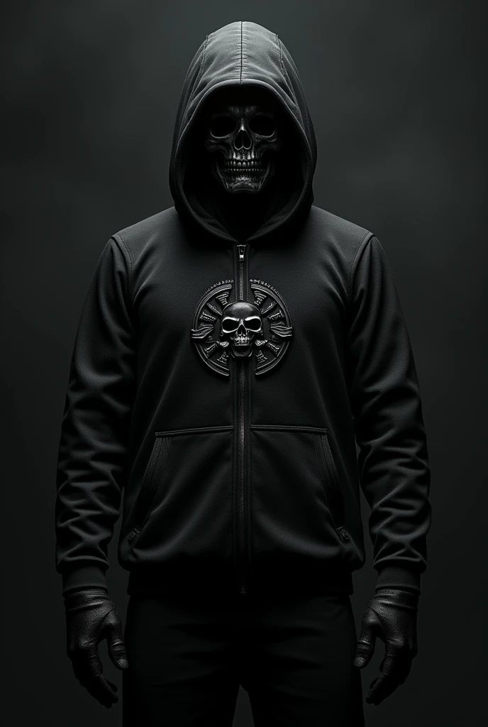 Completely black weapons clothing with a skull