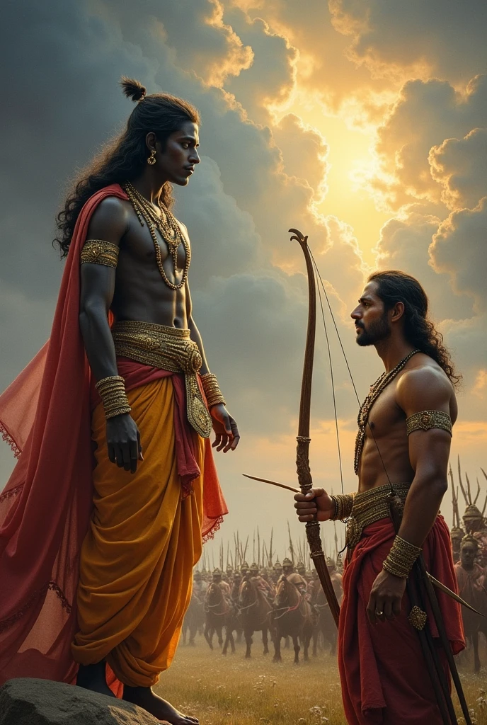 Lord Krishna instructing Arjun at a War.