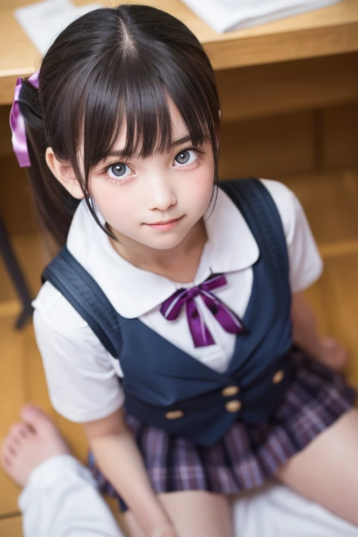 ((smile)),Confused,RAW Photos,(((The ultimate portrait masterpiece))),((The cutest girl in the world:1.4)),1 girl,12 years old,Japanese,Cute face、,((Silky Hair)),(A high ponytail tied with a ribbon:1.4),((Super huge breasts:0.2)),((Eyes that shine like jewels)),Glowing Skin,(young woman),Thin ribbon,(Uniforms made from high-quality fabrics:1.4),Ultra-detailed uniforms,(She shyly pulls up her skirt:1.3),((Crotch from the front)),A skirt fluttering in the wind,eyeliner,Beautiful Bangs,Hair between the eyes,((solve,High resolution)),Detailed Background,8 Commercial Code,Digital SLR,Soft Light,high solve,Film Grain,Fujifilm XT3,Shallow depth of field,Natural Soft Light,Narrow waist,(Beautiful girl with sparkling eyes:1.4),(A big bust that seems to burst:-0.5),(You can see the shaved pan:1.3),(Very beautiful shaved pussy:1.3),(The idol-like cuteness of high school girls:1),(Elementary school students in school bags:1.3),(Ultra Dynamic:1),((11 years old:1.2)),(sometimes 90% Sometimes she shows her boobs), mid breast, kneeling, lean forward, from above