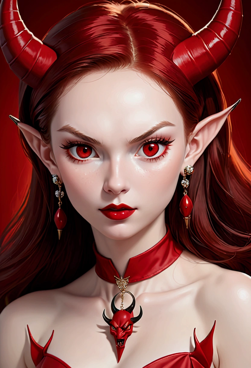 ((best quality)),(Ultra-high resolution),(Super detailed new),(Detailed description),((Best CG)),(masterpiece),Highly detailed art,A fantastic new art form,(The art of precision detail:1.5), (She-Devil:1.4),beautiful and well-proportioned face:1.6,(Large target, sharp corners:1.3),(skirt;1.7),disaster々thorns:1.8,(Sharp crimson eyes:1.6),(Porcelain skin:1.6),(earrings:1.3),