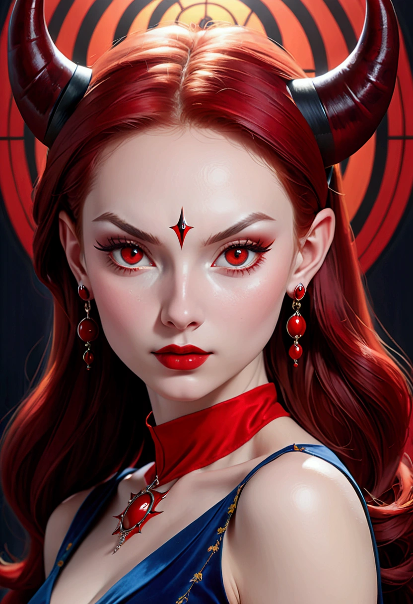 ((best quality)),(Ultra-high resolution),(Super detailed new),(Detailed description),((Best CG)),(masterpiece),Highly detailed art,A fantastic new art form,(The art of precision detail:1.5), (She-Devil:1.4),beautiful and well-proportioned face:1.6,(Large target, sharp corners:1.3),(skirt;1.7),disaster々thorns:1.8,(Sharp crimson eyes:1.6),(Porcelain skin:1.6),(earrings:1.3),