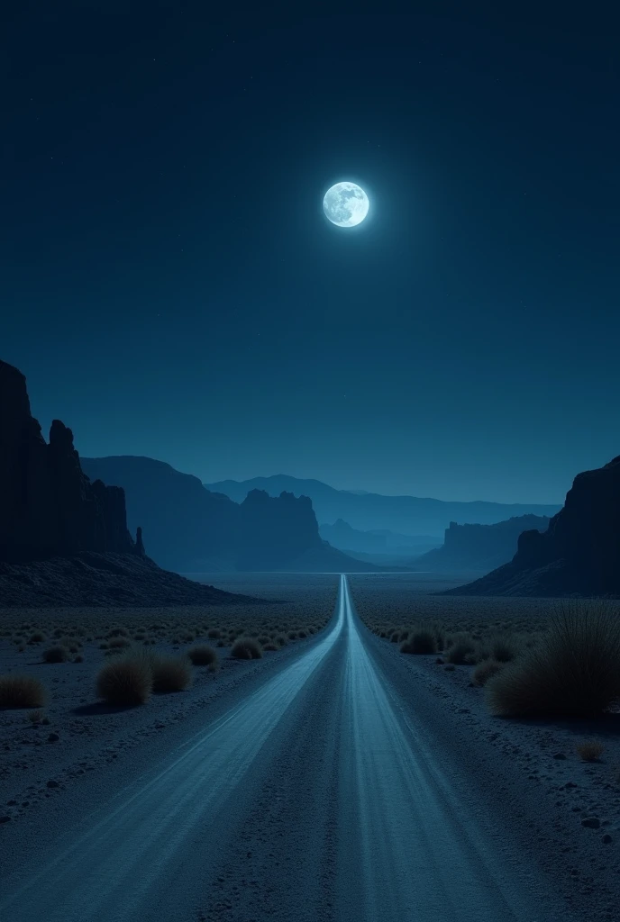 Image of a desert road at night