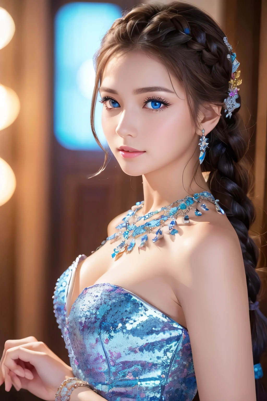 Female generals、Ultra HD、high resolution、separate、shiny ornaments、Gorgeous and gorgeous jewelry、beautiful blue eyes、Silver Dress、dress covered in jewels、You have pretty braids、