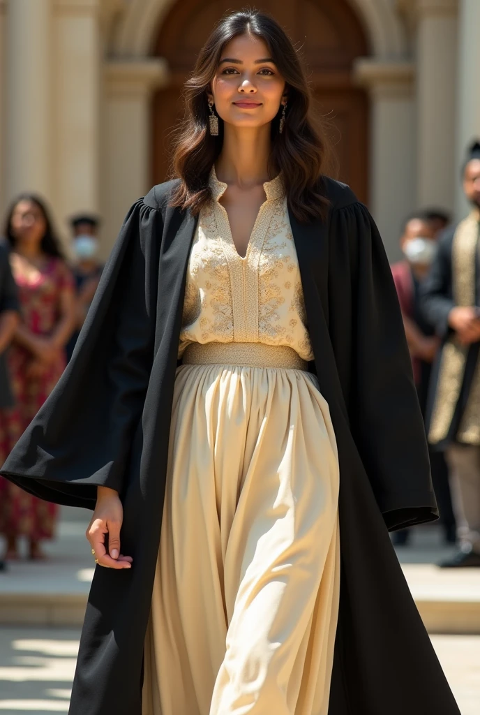 Cream colour chudidar with black graduation gown