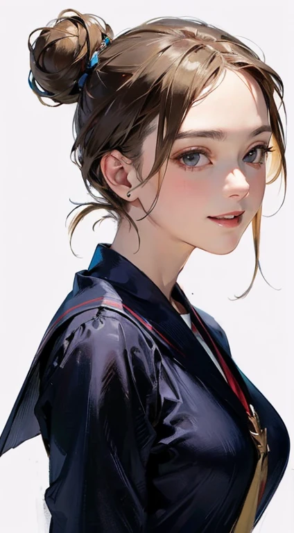 Realistic portrait of the protagonist of the anime Sailor Moon highest quality、realistic、Japanese、girl、zoom、cute、gray eyes、bun hair、chestnut hair、all back、The forehead is protruding、blue cheongsam、look down、big smile、bust shot、thin、small breasts
Overall, the image is a masterpiece, with high-quality details and a realistic rendering of Misty, her outfit, and her companion dragon. The colors are vivid and eye-catching, and the image is high-resolution, capturing every nuance of Misty's confident and adventurous spirit.
