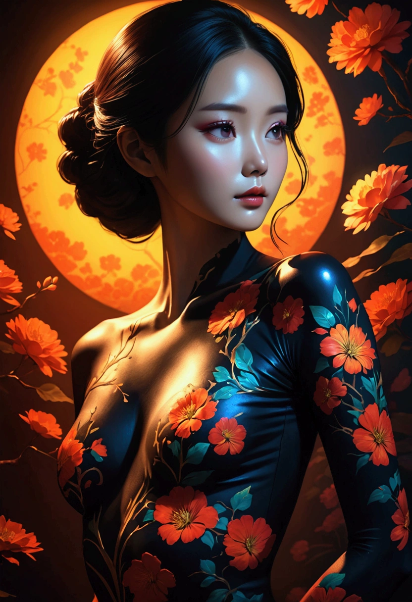 Official art, Unity 8k壁纸, ultra-detailliert, Beautiful and aesthetic, masutepiece, Best Quality, (Zentangle, mandalas, Tangle, Entangle), (Fractal Art:1.3) , 1girl in, Red flowers, Extremely detailed, Dynamic Angle, cowboyshot, Most Beautiful Form of Chaos, Elegant, a brutalist designed, vivd colour, romanticism, by james jean, roby dwi antono, by Ross Tran, Francis Bacon, michal mraz, Adrian Ghenny, Ashley Wood, Atmospheric skiny