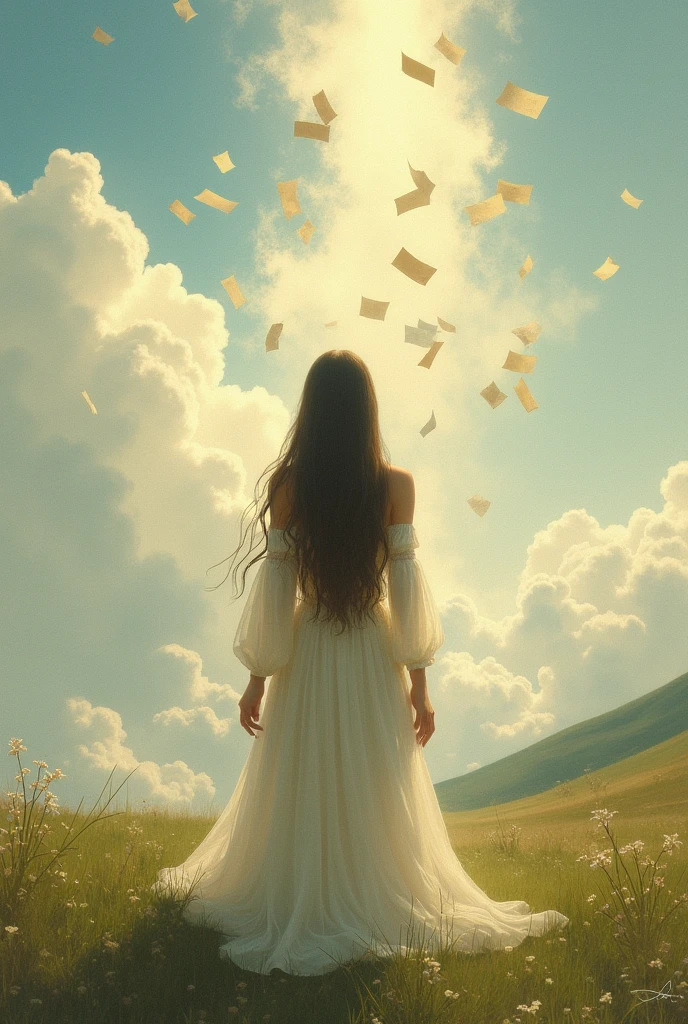 A woman from behind sending letters to heaven