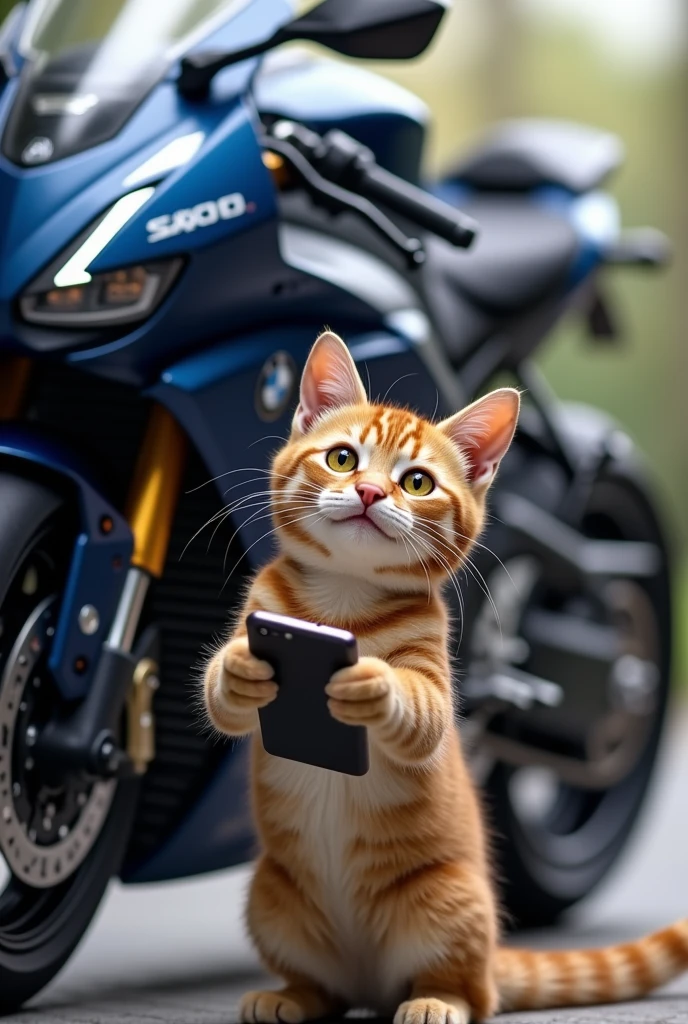 Cat selfie with motorcycle s1000rr