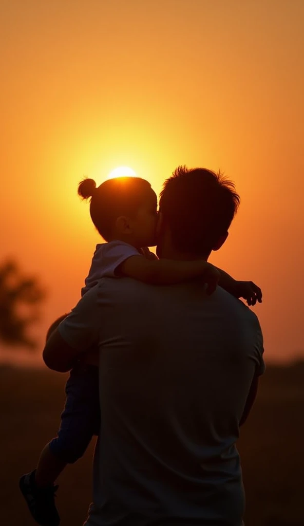 A father and child sharing a warm embrace, silhouetted against a sunset