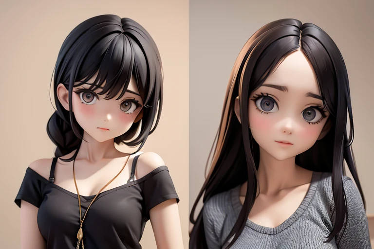 30-year-old woman、Mother,Married women,,Black Hair,Small breasts、Small breasts、Casual wear、Calm appearance、Casual wear、Cut and sew、4 clothing patterns、Clothing design、whole body、One character、Character Sheet
