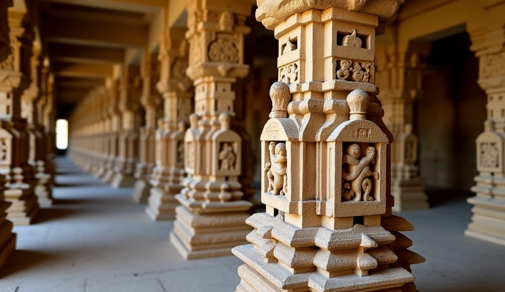 Detailed close-up of the intricately carved pillars inside the Somnath Temple, showcasing ancient craftsmanship.
