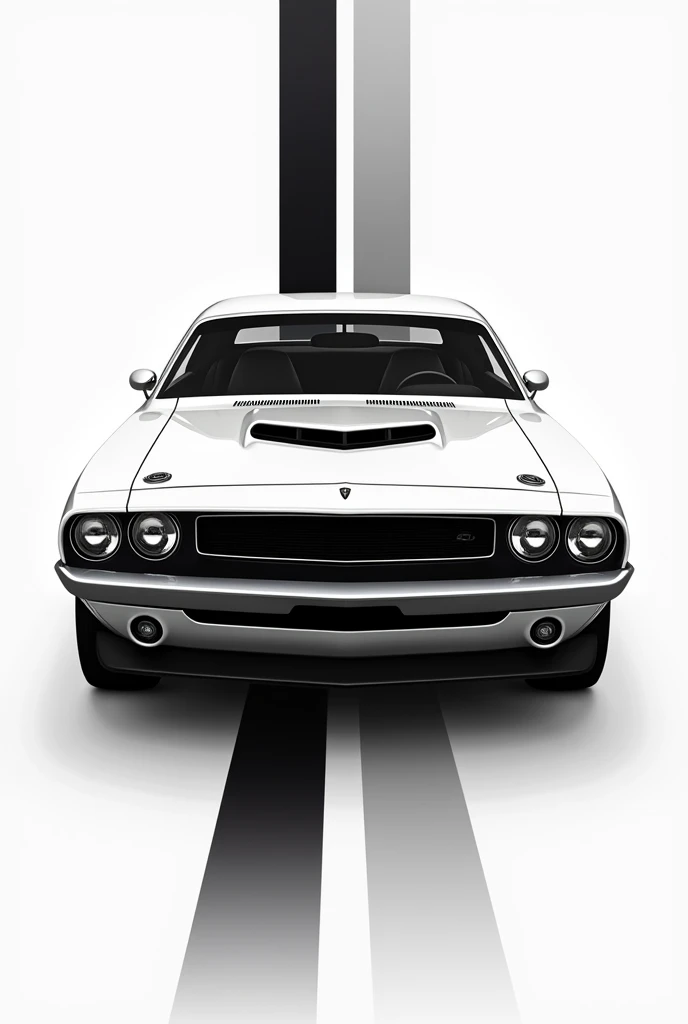 Black and white art logo „white dodge challenger with two black stribes“