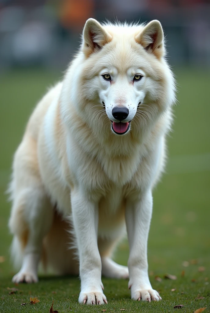 New Jersey 5 Furry, Wolf, (White fur,White body:1.5), Beast field, Three-quarter portrait, anthropology, male, trumpet, detailed, Empty, Football Jersey, Slim, football field