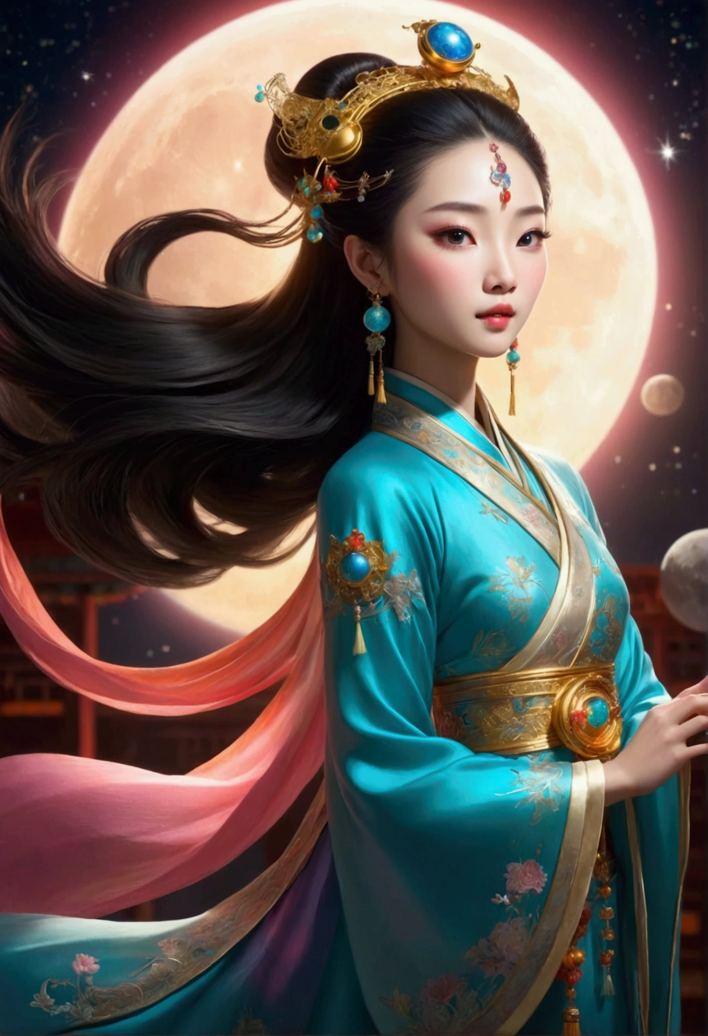 Ancient Chinese princess fly to moon with sparkling