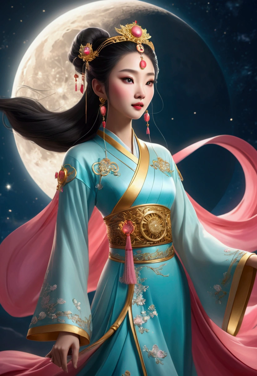 Ancient Chinese princess fly to moon with sparkling