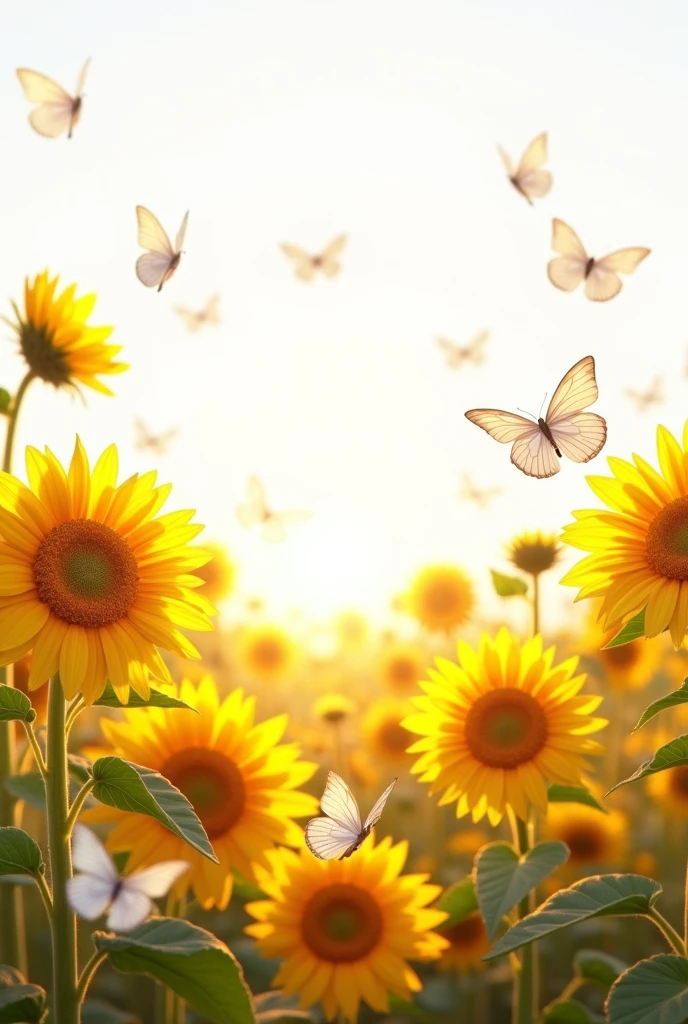 Sun flower And butterflies white background