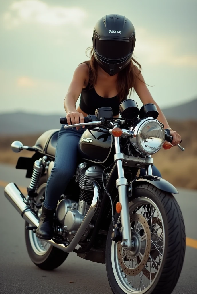 beautiful woman big motorcycle with helmet