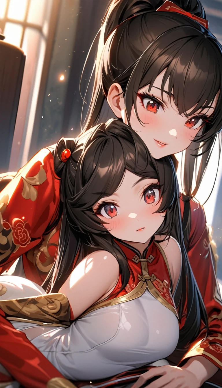 Beautiful 15 year old Chinese Kung Fu girl princess with long black hair Gorgeous embroidery, Ultra glossy, She is wearing a shiny red long sleeve nursing outfit.... She gets a man's penis inserted into her nipple hole and gets nipple fucked