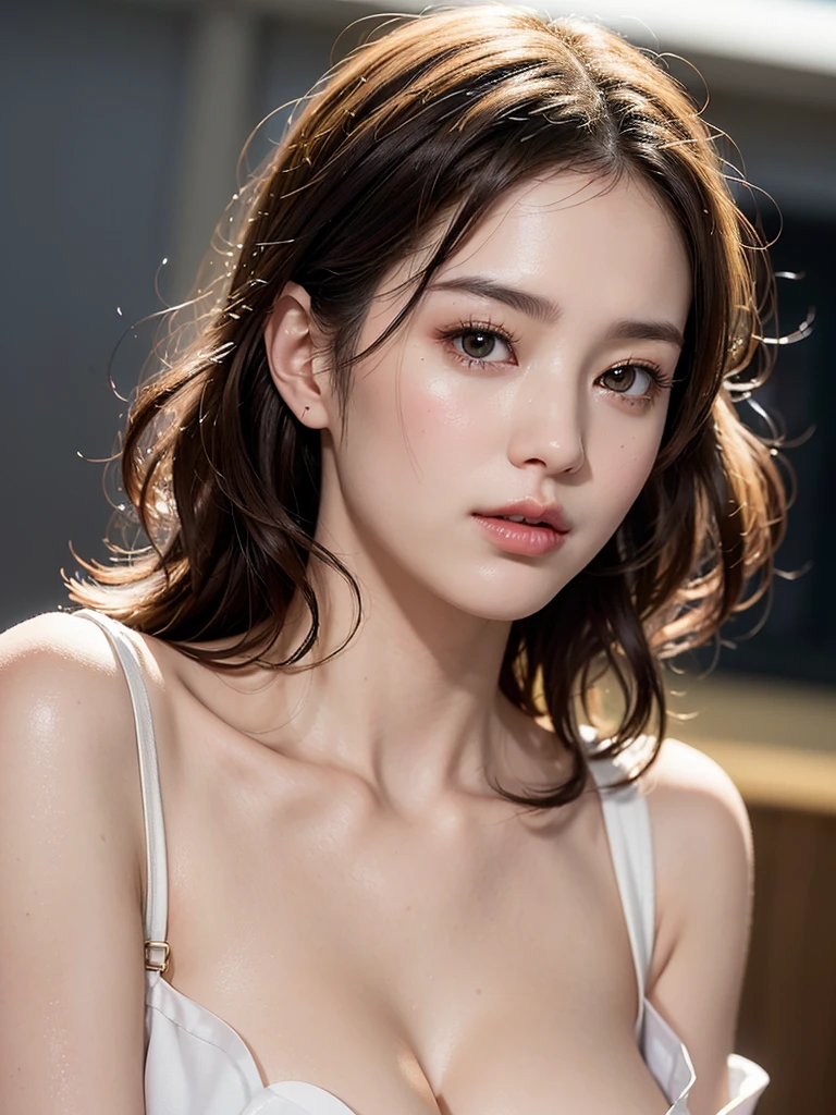 Mix 4, (8k, Live Shooting, Highest quality, masterpiece: 1.2), (Real, Photorealistic: 1.37), 一人のgirl, cute, night, rain, Wetty, Professional Lighting, Photon Mapping, Radio City, Physically Based Rendering, Gradient black hair, Gray Hair, Short Curly Hair, good looking, girl, Highest quality写真, High resolution, 1080P, (Clear Face), (Detailed face description), (Detailed hand description), (masterpiece), (Exquisite CG)、Extreme light and shadow、Disheveled Hair、Masterwork、Rich details、(Fine facial features)、(Highest qualityの写真)、(Masterpiece)、(Detailed eyes)、Look in front of you、Detailed clavicle、((Mid-breasted))、Nipple erection、Sexy、Lady、Clear、Smooth Hair、No shine on clothes、I'm eating soft-serve ice cream、The soft serve ice cream melted、Ice cream dripping down her boobs、Licking a soft serve ice cream、Ice cream falling on my chest、