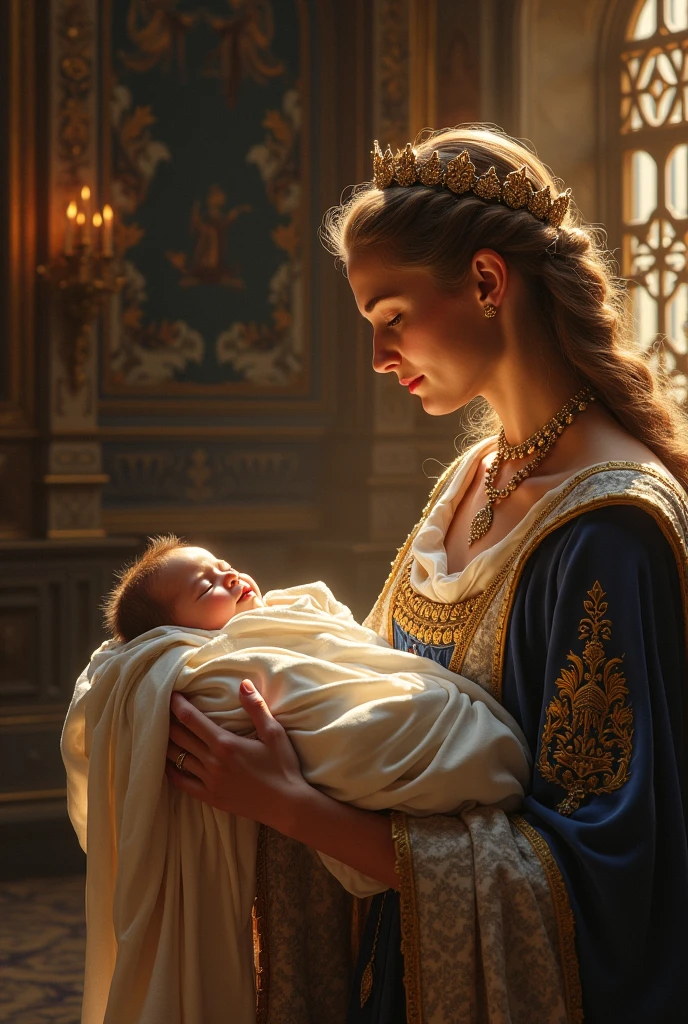 kings prince being born in a castle with her mother