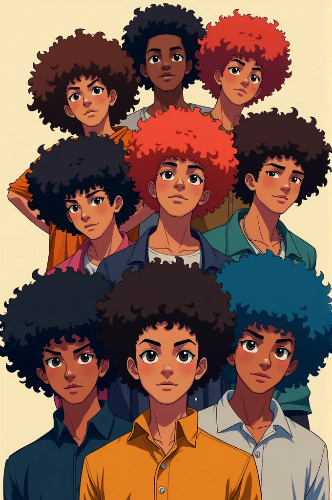 Man hair afro anime characters looking fornt