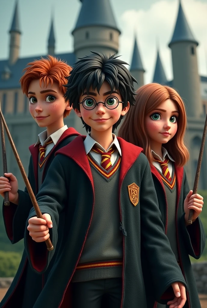 Harry Potter and his friends, as per their appearance in the book