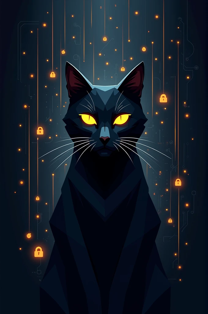 Cyber security poster with blackcat dollar symbol and lock and key 
