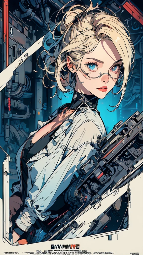 (((masterpiece, highest quality))),(((solo:1.2))),(((1girl:1.2))),32k wallpaper, very detailed, poster, vintage science fiction,(((((geometric cinematic movie poster))))), (bauhaus), shape,(((abstract))),(mid century modern),movie poster,(((((portfolio))))),(((((Close-up))))),(((((bust up))))),((((more various angle)))),(((highlight))),((((heterochromia)))),(((complete. detailed face))),(((Extremely talented))),(((((most complecated machine))))),(Cleavage),(((((unlimited mechanic Workaholic))))),(((Absolutely detailed Mighty machines background))),neon light