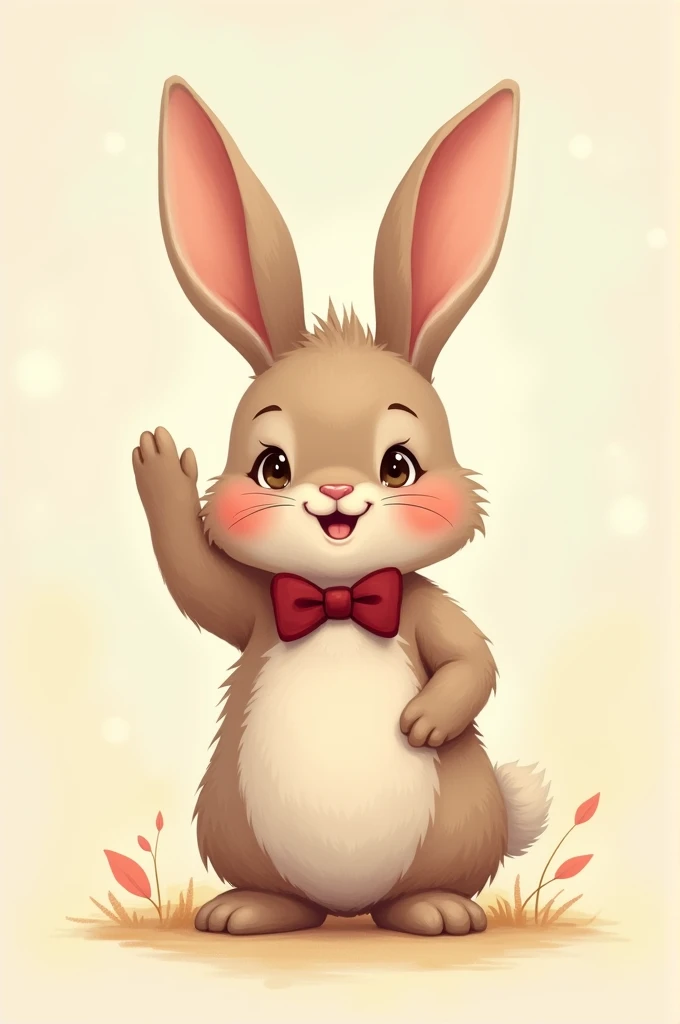 A rabbit with a bow tie waving goodbye