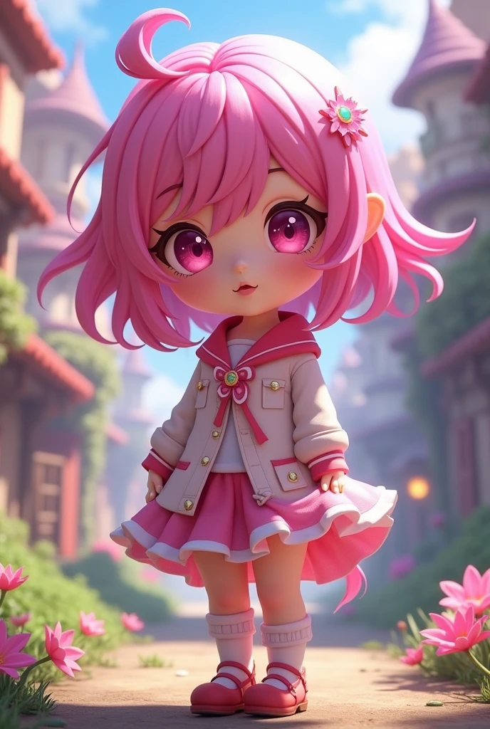 Dory from Genshin Impact, pink hair, short stature,