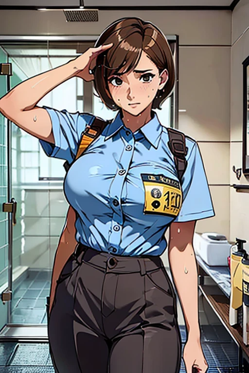 Big Breasts, Highest quality, masterpiece,(((Brown short hair))),Browsing Caution,(((shower room))),(((Sweat))),((Browsing Caution))(((clothes lift))),(((bottomless))),(((Take off your pants))),