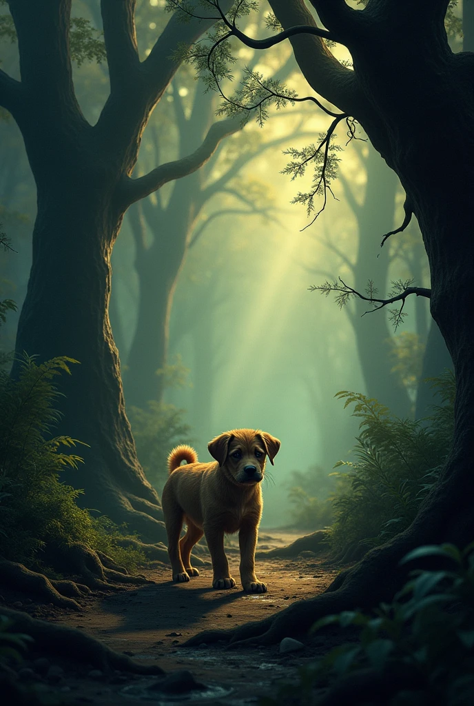 Crying dog lost in the woods