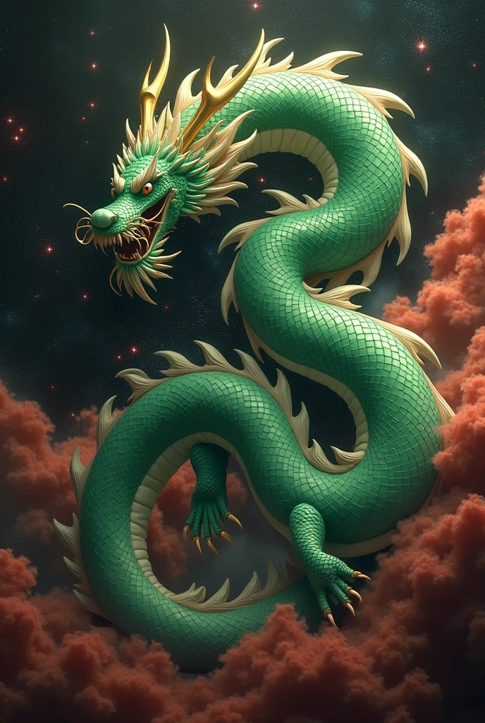 Red and black space,star,universe background ,green scale and reality Asia dragon with super detail
