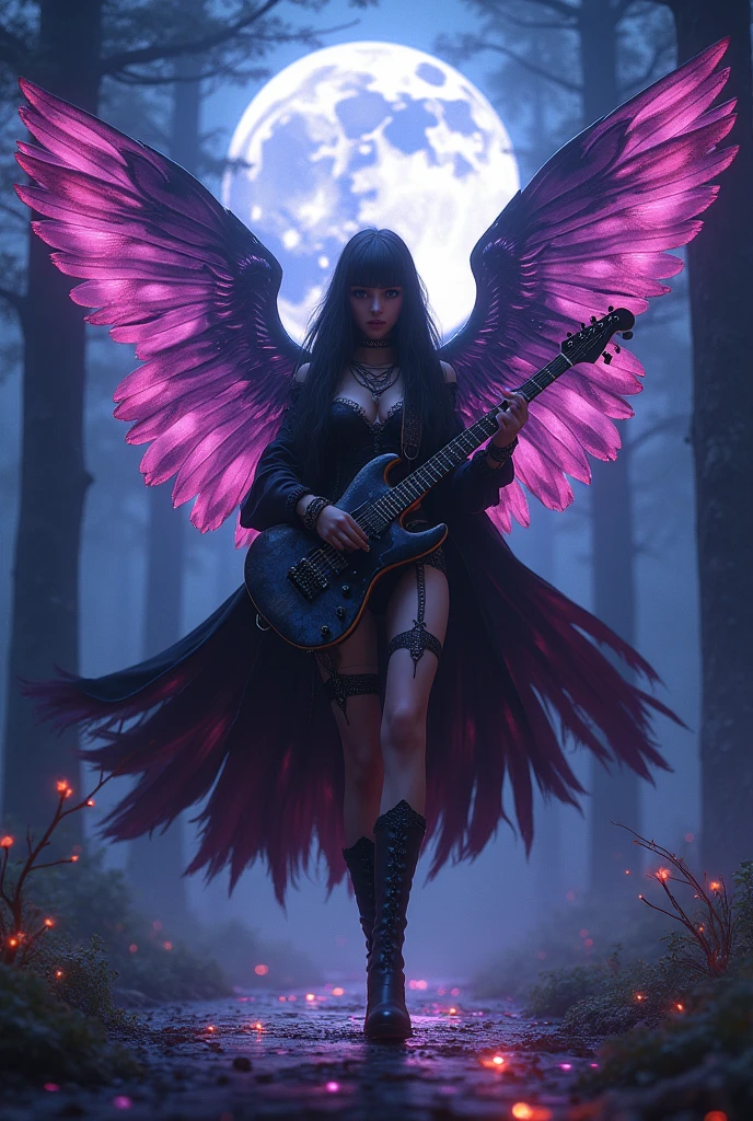 Galaxy nebulas purple stars starry nebula_sky full moon epic night hyper Gorgeous Masterpiece ultra UnrealEngine5 deep path equirectangular_360 MusicHall Beholder❤ Goddess play guitar (😘👩🎀👗guitar) forest global luminescence saturate volumetric Cinematic_Moonlight Lightning_contrast meticulously intricate ultra_ultra high detail_max ultra high quality_ultra high definition_photorealistic optimal ultra_high resolution cgi vfx sfx precise reflection vivid color coded enhanced Octane-rendering UHD XT3 DSLR HDR romm rgb pbr 3dcg fxaa blu-ray enhanced fkaa txaa rtx ssao opengl-shader glsl-shader post-processing post-production cel shading tone-mapping analog ultra_sharpness symmetrical focus celestial angel wings outshone surrounded feathers intertwined dazzling black towering valkyrie wings "Heavy Metal" Will-o'-the-wisp iota pixie sprite kindergarten glamour Chevalier Queen Cosplay ((athletic aristocratic diva tanned skin perfect obvious agate divine cheekbones effects flushed embarrassed ultra beautiful (long black hair with red streaks) (Epic sparkling eyes) Black Turquoise Brown Sapphires Subtle smile Ecstatic pilot teeth tattoos Jacket Floating fringe lazuli pearl Cape Levitating Blouse off-shoulder black dentelle collarbones papillotes black satin revealing breasts felt corsait saffron yellow spinel thick leather skirt wide size nombril belt heart revealing_chastity chain pubic scarlet pubis hairy obvious silk indigo silver ornate gold padlock thighs legs garters gothic boots stainless)) onyx marble ruby background sundrop opal chain chrome flat bands tin lys emerald plasma glyph tourmaline lava magic fire summon milkweed incandescent crystalline chaos creature viceroy monarch conjuration butterfly blooming Home CGSCOSITY invocation strange monster floraison Earth reflection chef-d's tattoo sex nude nsfw miscellaneous multi etc. -