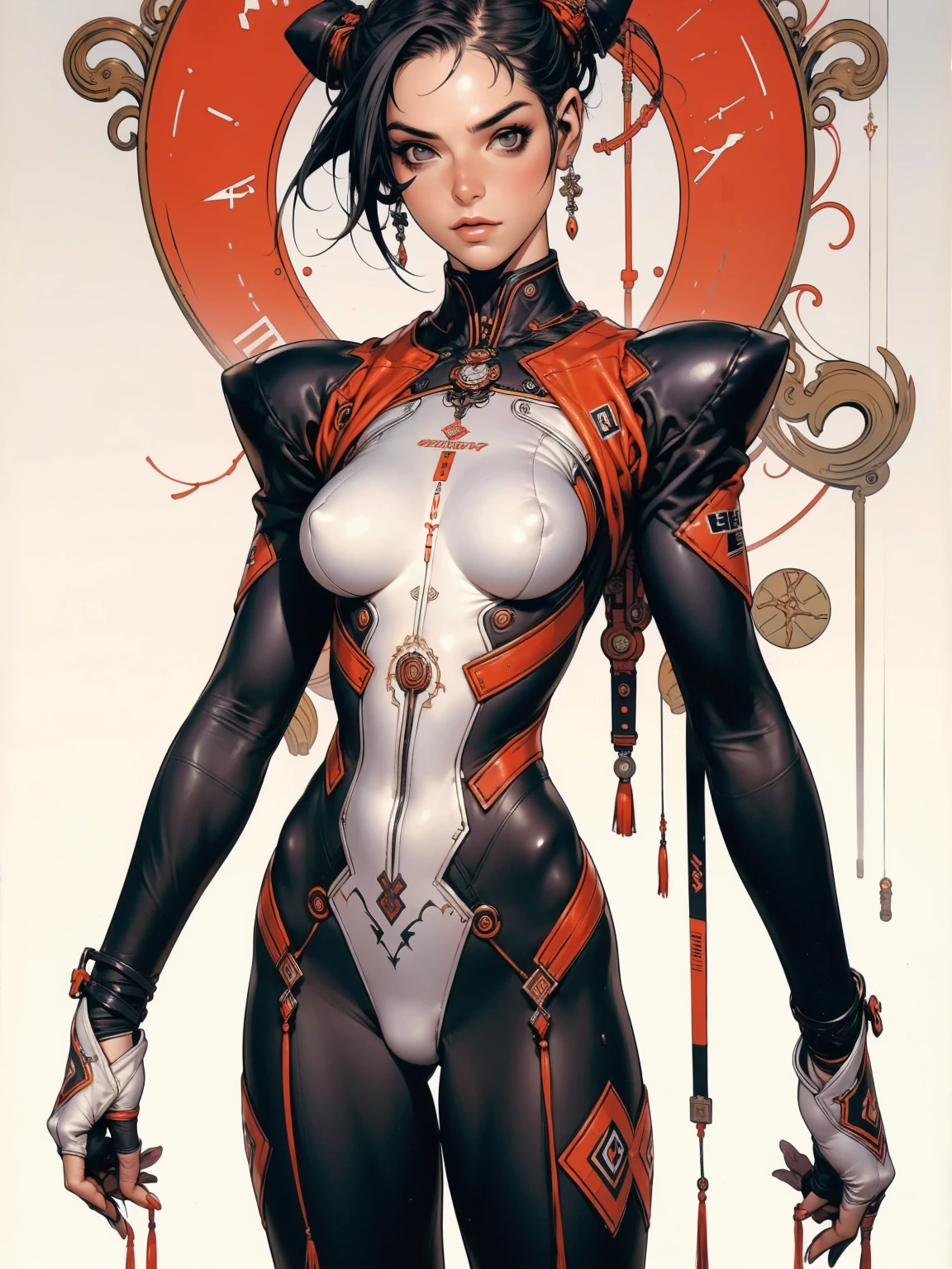 (((Annie Lennox))), ((( nurse suit ))), (((bandaged arms))), ((high collar)), (((black with red details))), (((best qualityer: 1.4))), (Unbeatable masterpiece), (hiper HD),(CG 8k hyper-realistic), (((brave face))), (((breasts big))), (((hyper feminine))), sexly girl, Tron,（black bob hair)), ((( sculptural body ))), (((1 Kizi))), Kizi cibernética de 25 anos com perfectbody,,Beautiful and well-groomed face,muscular body:1.2,solid color detailed jacket, (Head to thigh photos)， Complex equipment, green dark，Long pants，Tight clothes are dark，With white stars and off-white stripes,,,,,Armor Metal Electronic Parts, Poison tattoos ) INFO, Kizi, (((standing alone))), pirralha violent, (((14歳))), sexly, pose de atitude, work of art, post-apocalypse, (((manga style))), bounty hunter, violent, Manic, the way you want, slenderbody, thin but strong, perfectbody, roupa moderna, advanced technology, neon, sleeves with vertical striped pattern, neutral background, (( cowboy shot )). intricate visual