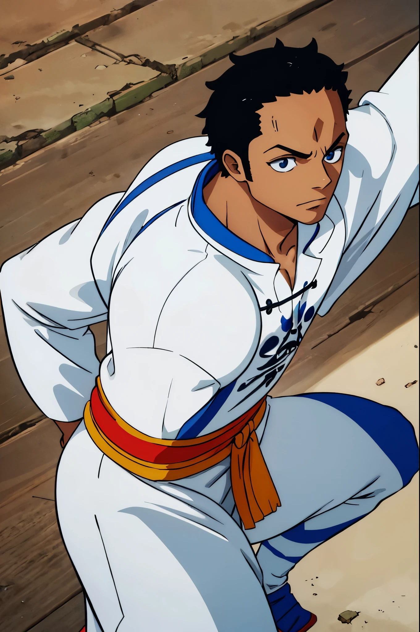 black character, arms, flegs, stark, capoeira, bahia, Salvador city, white outfit