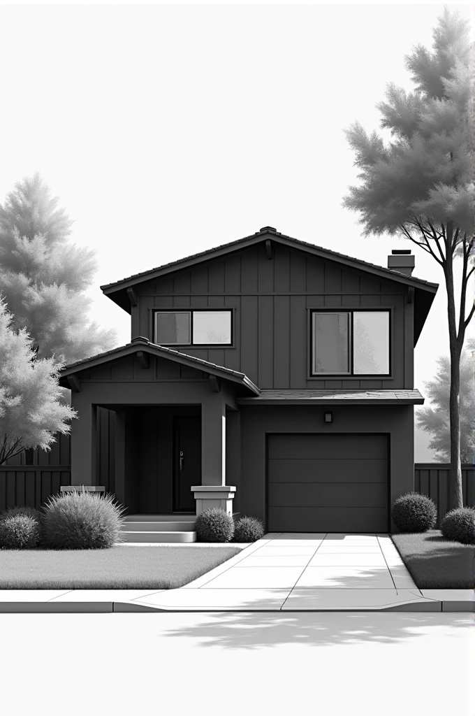 Simple family house in black and white