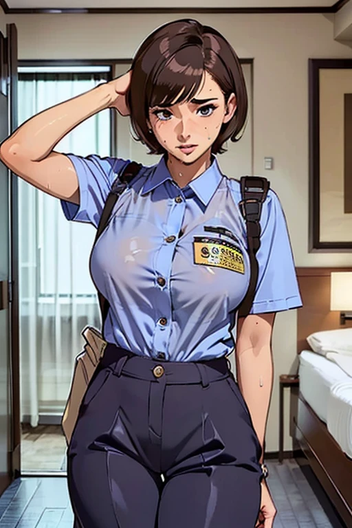 Big Breasts, Highest quality, masterpiece,(((Brown short hair))),Browsing Caution,(((Hotel Rooms))),(((Transparent with sweat))),(((Browsing Caution))),(,(((Take off your pants))),(Purple underwear)