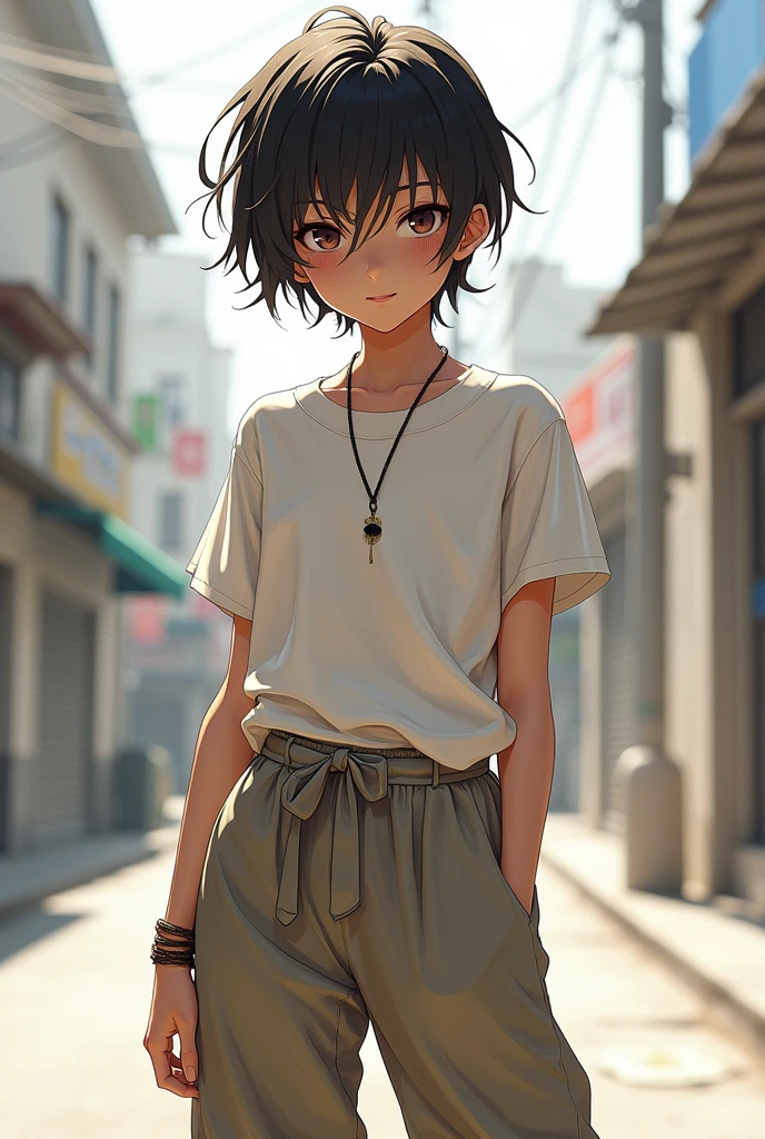 uniform pants girl boyish slant eyes cool