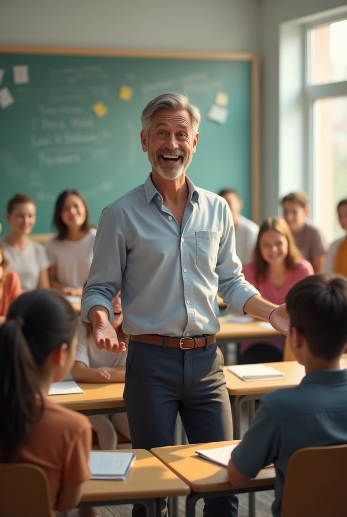 A  male teacher crake a joke 