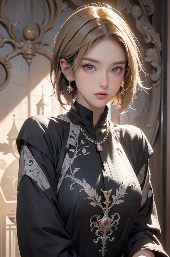 Highest quality, masterpiece, High resolution, (Awards), Super Fine, 16K, Incredibly absurd, very, Ink painting art, reality, Concept Art, Portraiture, whole body, One Woman, Flat Chest, Blonde messy bob cut, Single Side Lock, boyish, 中世のknight姿, Cute European Caucasian Woman, Beautiful woman, Captivating look, Excited expression, Detailed eyes, Beautiful Face, ((Medieval Background)), ((Medieval Background)),knight、Metal armor