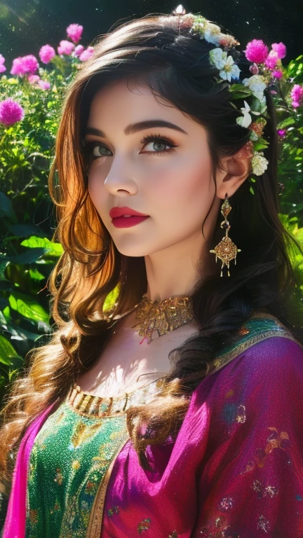 a beautiful girl in a lush garden, surrounded by colorful flowers, gazing up at a starry night sky, (best quality,4k,8k,highres,masterpiece:1.2),ultra-detailed,(realistic,photorealistic,photo-realistic:1.37),extremely detailed eyes and face,longeyelashes,detailed flower petals,detailed starry night sky,vibrant colors,cinematic lighting,intricate background details,fantasy,dreamlike