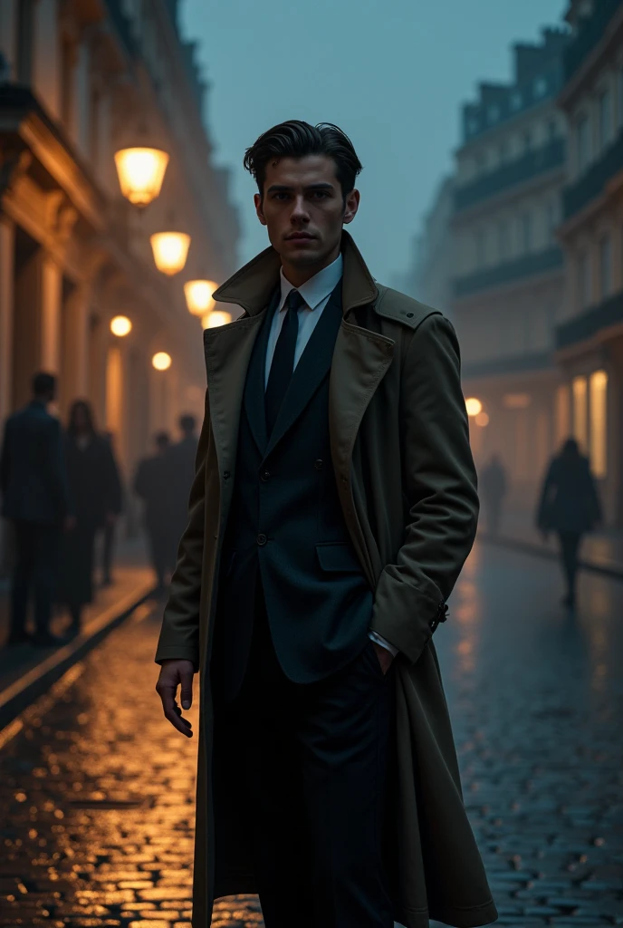 Cover image: A young detective from Paris, standing in Paris at night.