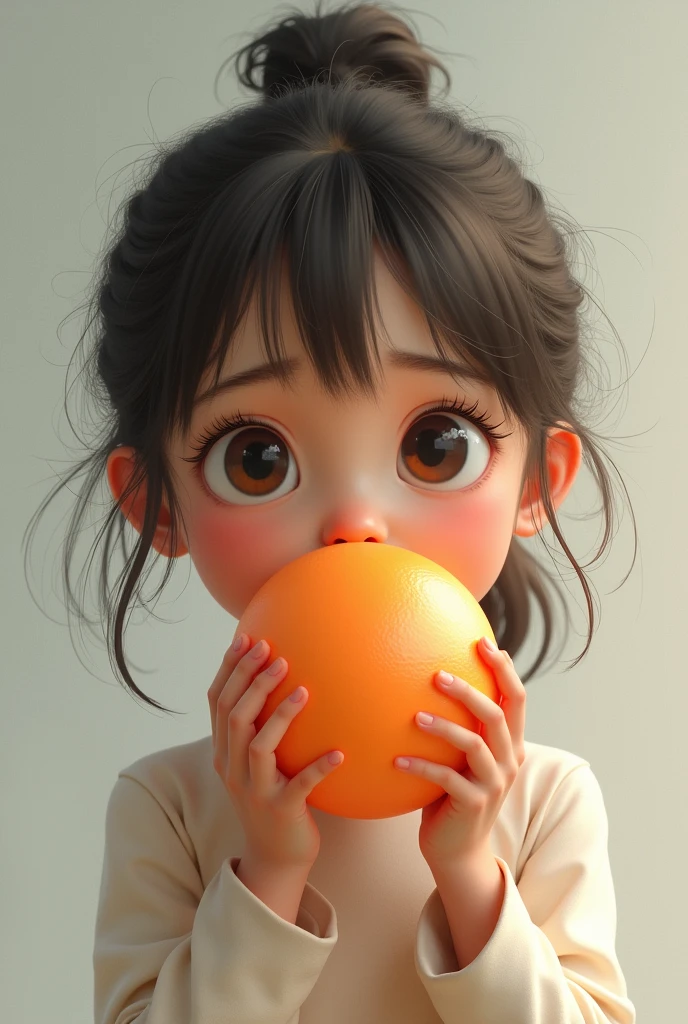 girl removing ball from face