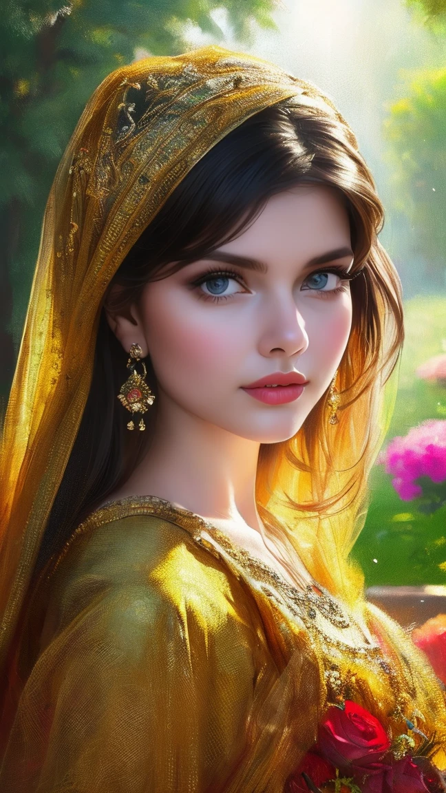 A girl in a garden,half:illustration,beautiful detailed eyes,beautiful detailed lips,Extremely detailed eyes and face,long eyeslashes,High Resolutions,ultra detailed,fotorrealist,vivid colors,bokeh,Portraits,warm tones,soft lighting, (The best quality,4k,8k,High Resolutions,masterpiece:1.2),ultra detailed,(realist,fotorrealist,fotorrealist:1.37),classical,Amazing,beautiful detailed eyes,beautiful detailed lips,Extremely detailed eyes and face,long eyeslashes,oil painting style,Canvas texture,old fashioned dress,Golden lighting,Garden landscape,colorful flowers,romantic atmosphere,vintage colors,soft sunlight,serene expression,elegant pose
INFO