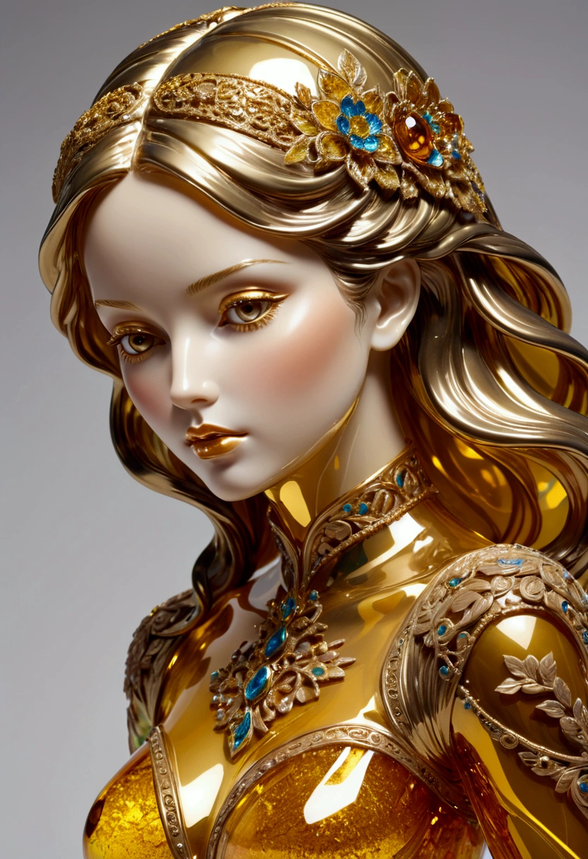 Sculpture of a beautiful woman made of golden glass